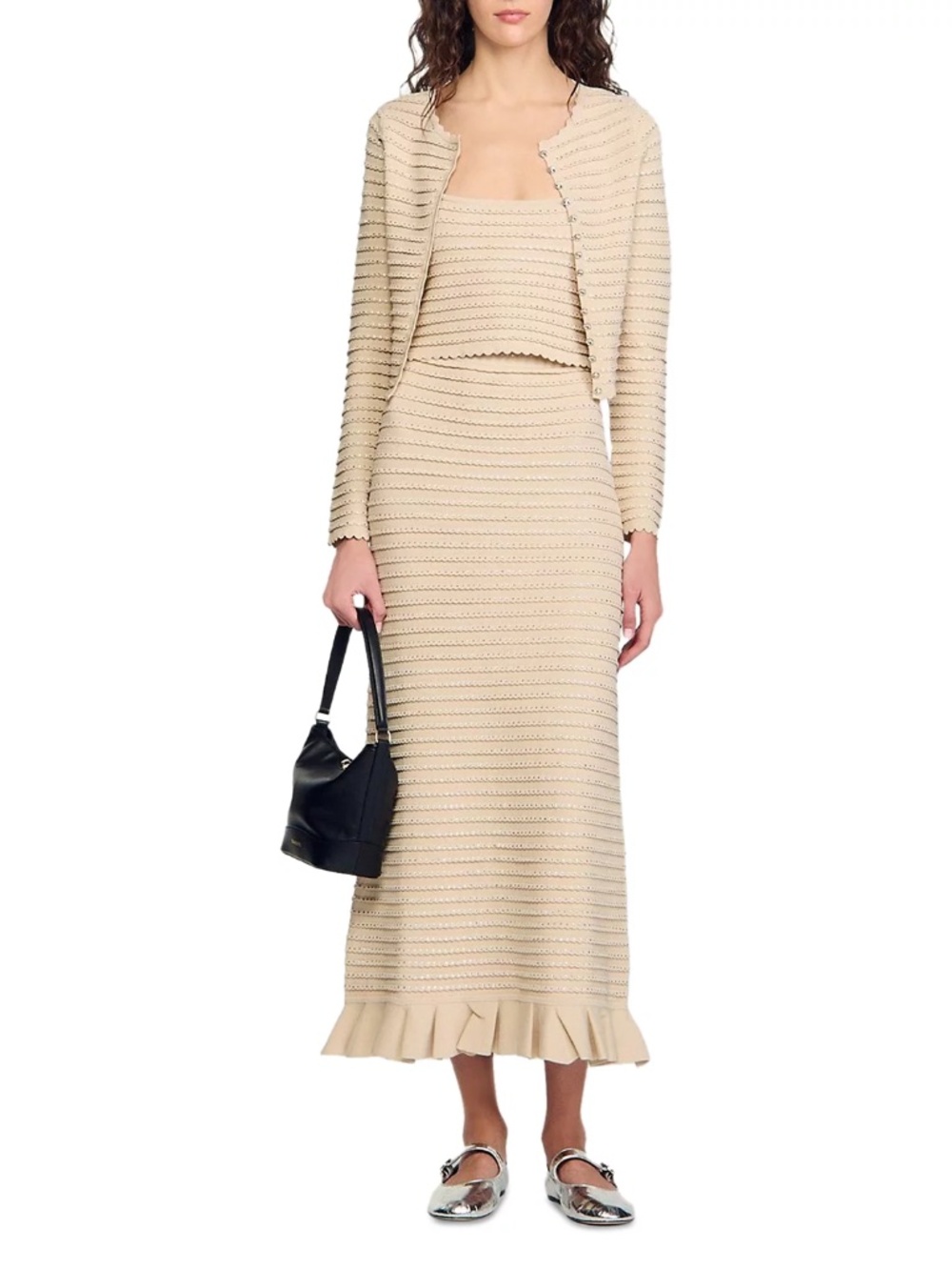Merveilleuse Rhinestone Knit Maxi Skirt and Merveilleux Rhinestone Cardigan set